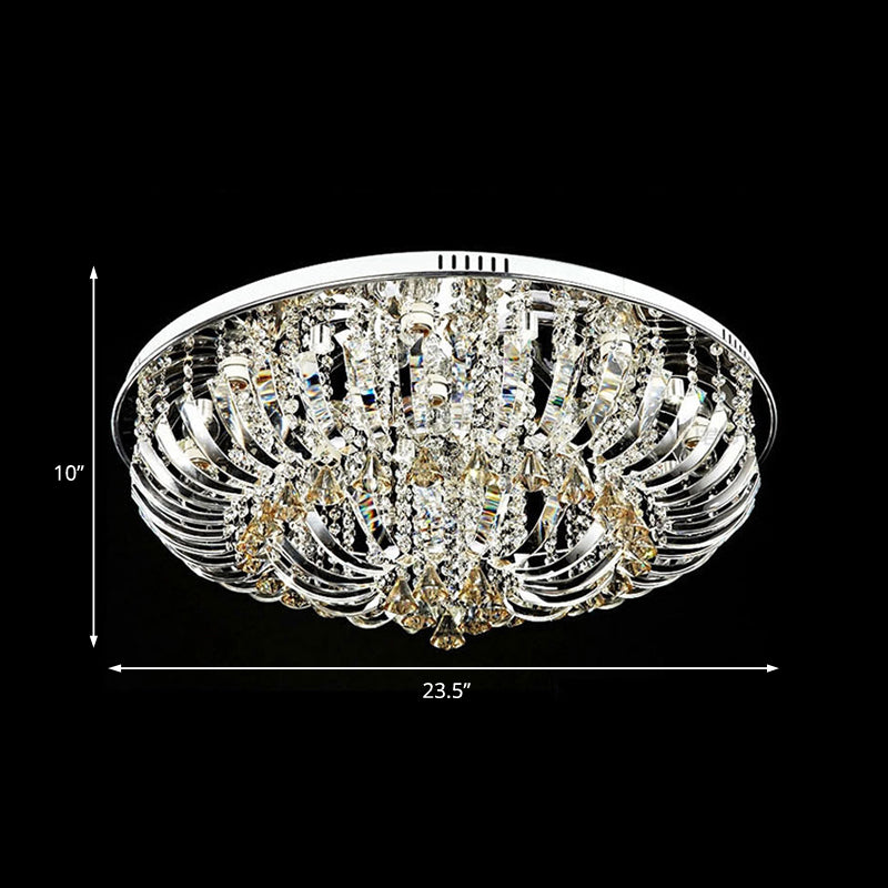 Contemporary Crystal Dome Flush Mount Light - 9/12 Lights 23.5’/31.5’ Wide Chrome Ceiling Fixture