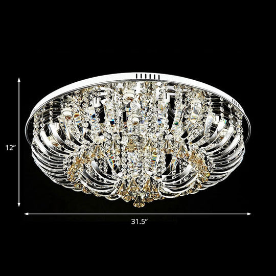 Contemporary Crystal Dome Flush Mount Light - 9/12 Lights 23.5’/31.5’ Wide Chrome Ceiling Fixture