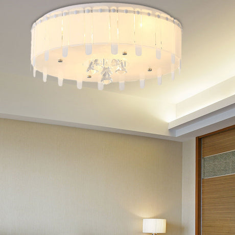 Led Flush Mount Ceiling Light With Crystal Drop And White Glass Shade - Simple Style 19.5/23.5 Wide