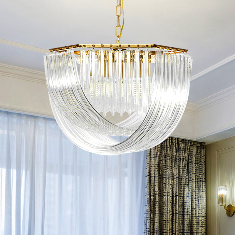 Contemporary Crystal Chandelier Light - Hexagon Design Gold Finish 4-Light 12’’/19.5’’ Wide / 12’’