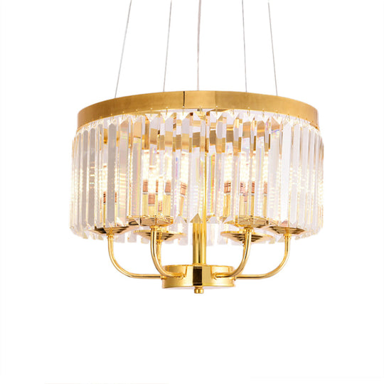 Modern Gold Round Chandelier With Rectangular-Cut Crystal Ceiling Light - 6/8/12 Lights