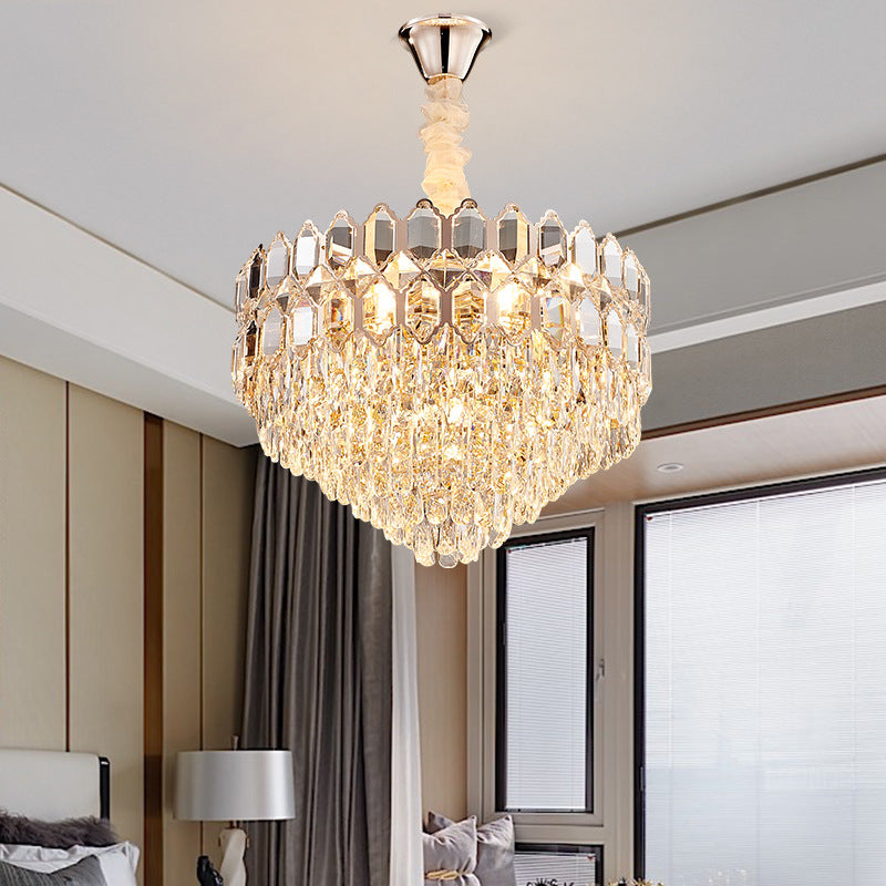 Gold Conical Chandelier With Crystal Shade - Modern 6-Light Hanging Fixture