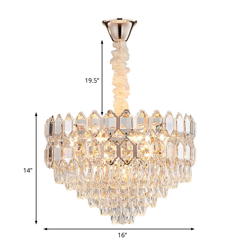 Gold Conical Chandelier With Crystal Shade - Modern 6-Light Hanging Fixture