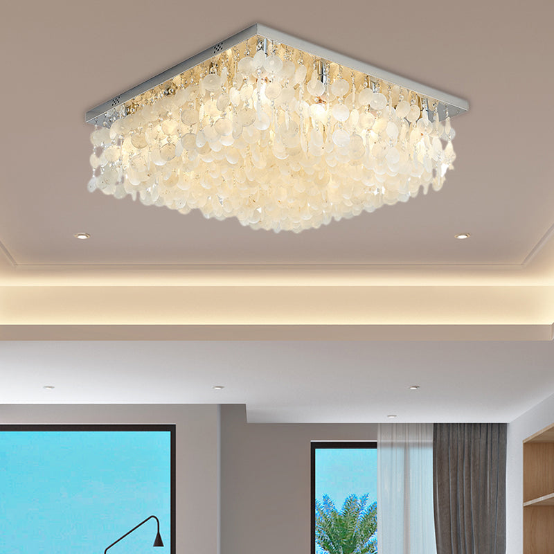 Modern Crystal Led Chrome Ceiling Light For Bedroom - Square Flush Mount 16’/19.5’/23.5’ Wide