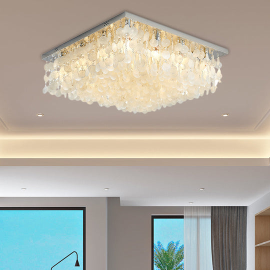 Modern Crystal Led Chrome Ceiling Light For Bedroom - Square Flush Mount 16’/19.5’/23.5’ Wide