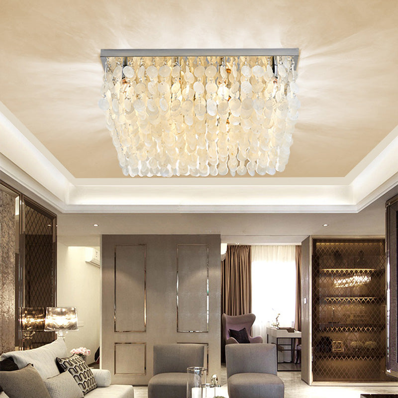 Modern Crystal Led Chrome Ceiling Light For Bedroom - Square Flush Mount 16/19.5/23.5 Wide