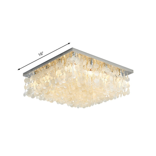 Modern Crystal Led Chrome Ceiling Light For Bedroom - Square Flush Mount 16’/19.5’/23.5’ Wide