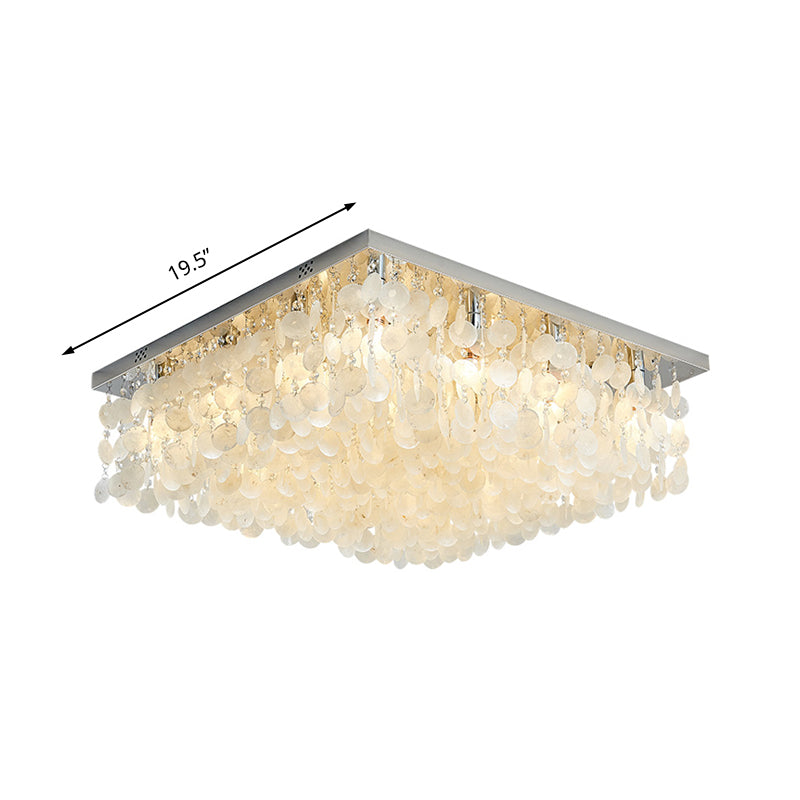 Modern Crystal Led Chrome Ceiling Light For Bedroom - Square Flush Mount 16’/19.5’/23.5’ Wide