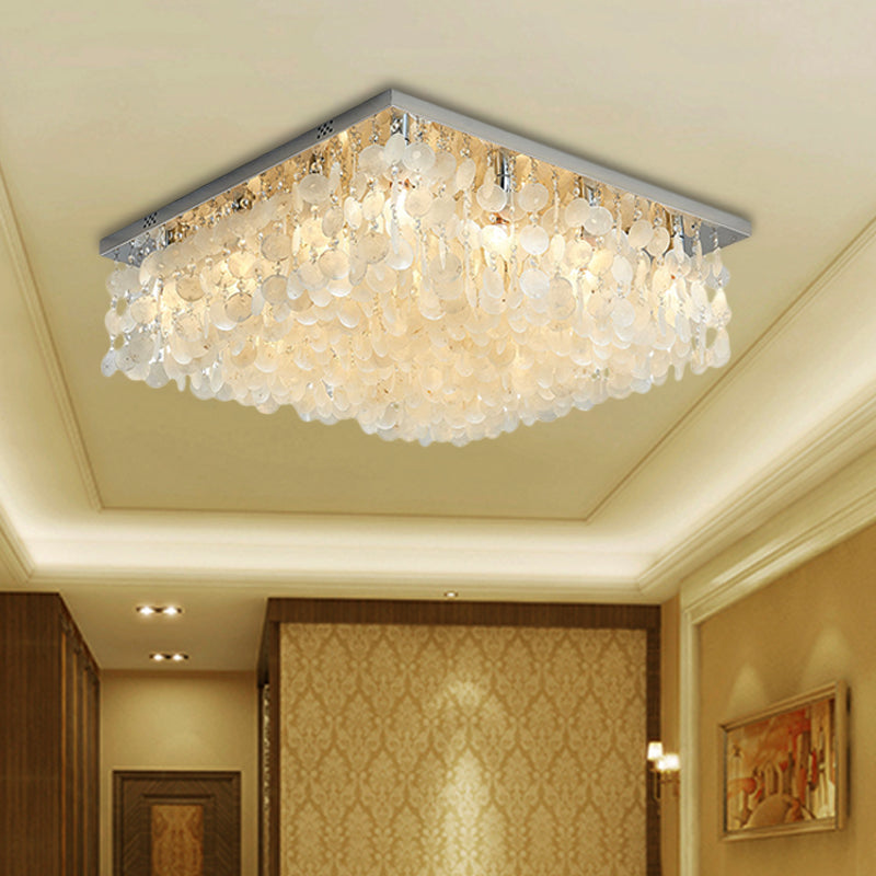 Modern Crystal Led Chrome Ceiling Light For Bedroom - Square Flush Mount 16/19.5/23.5 Wide