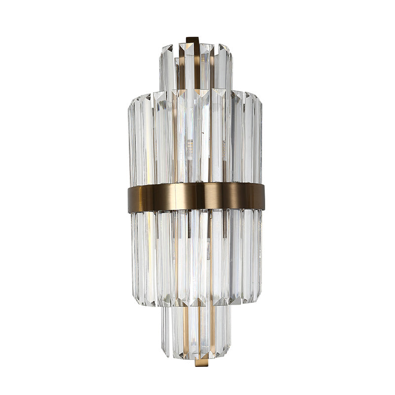 Spool Wall Sconce Light - Modern Faceted Clear Crystal Prism 2 Lights Brass Finish