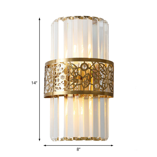 Modern Crystal Rectangle Wall Light With Brass Hollow Belt - 2 Lights Study Room Sconce