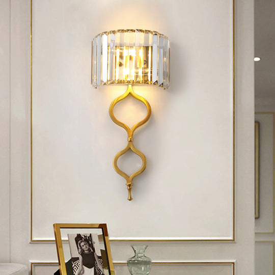 Modern Brass Wall Sconce With Crystal Rectangle Shade - 2 Lights