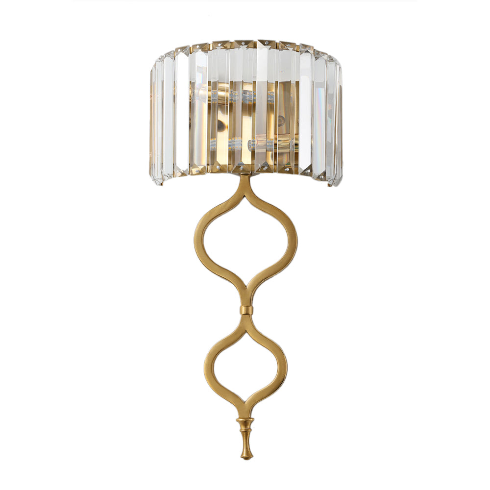 Modern Brass Wall Sconce With Crystal Rectangle Shade - 2 Lights