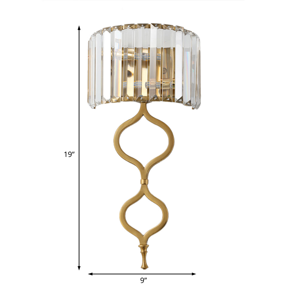 Modern Brass Wall Sconce With Crystal Rectangle Shade - 2 Lights