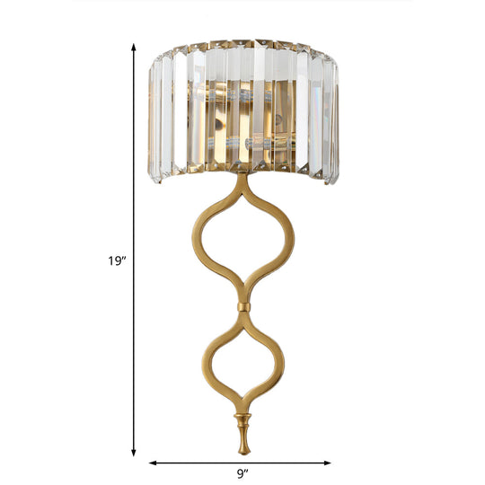 Modern Brass Wall Sconce With Crystal Rectangle Shade - 2 Lights