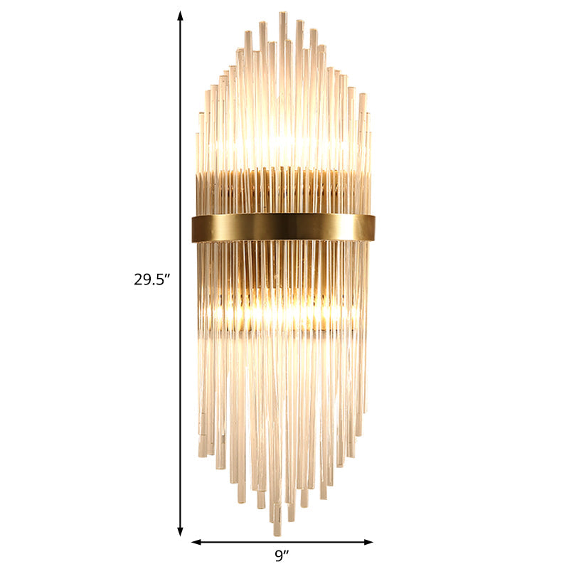 Modern Brass Wall Sconce Light With Fluted Glass Shade - 3-Light Bedroom 7/9.5 Width