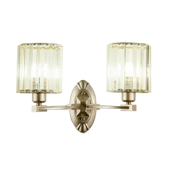 Silver Modern Cylinder Crystal Wall Light Fixture For Living Room - 1/2 Lights Sconce