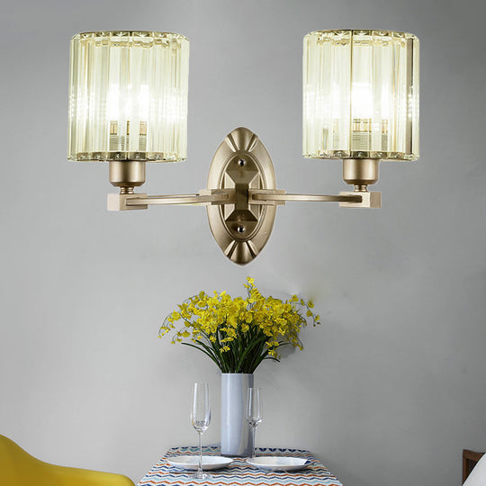 Silver Modern Cylinder Crystal Wall Light Fixture For Living Room - 1/2 Lights Sconce 2 /