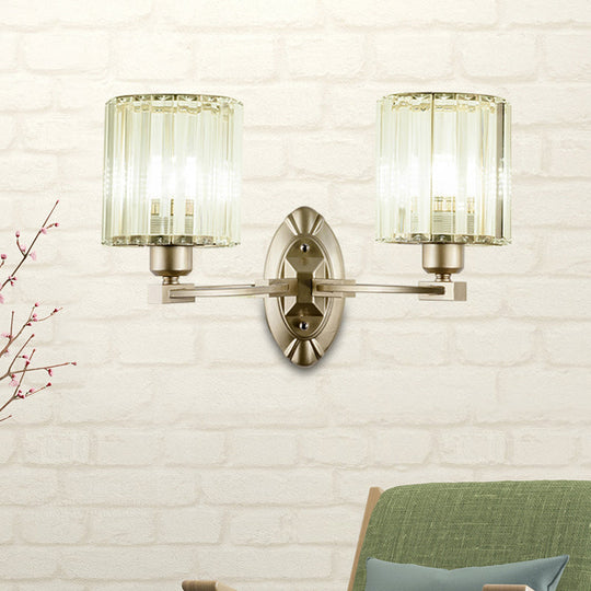 Silver Modern Cylinder Crystal Wall Light Fixture For Living Room - 1/2 Lights Sconce
