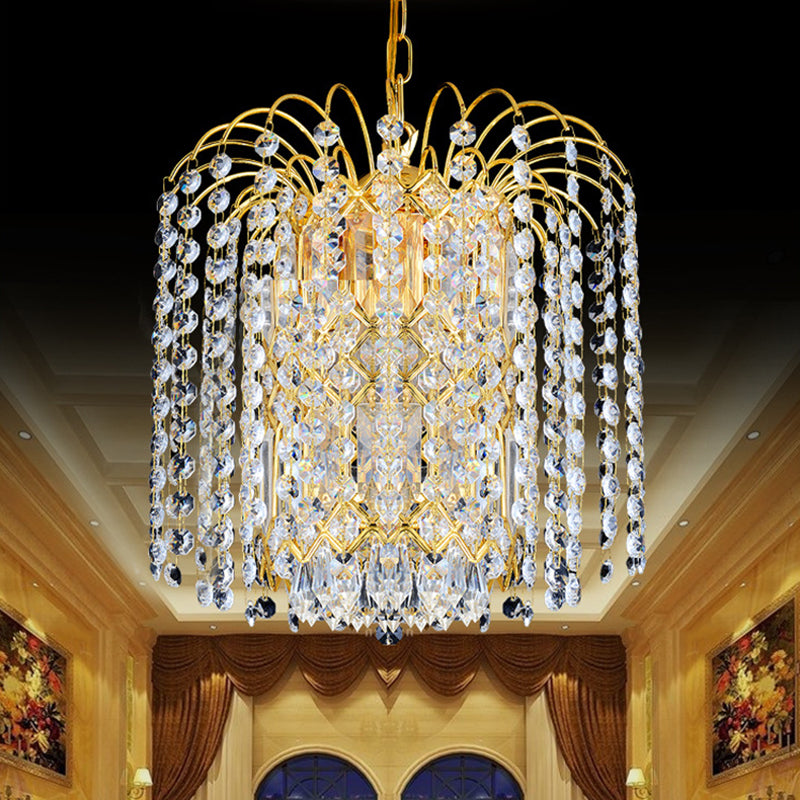Modern Crystal Chandelier: Rain Hanging Light Fixture With 3 Lights Gold Finish - Ideal For Lobby