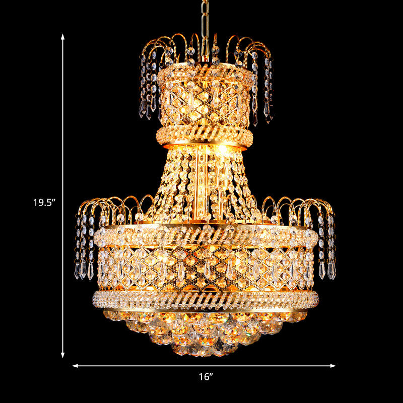 Modern Gold Chandelier Light With Mushroom Crystal Shade - 5/8 Lights 16’/19.5’ Wide