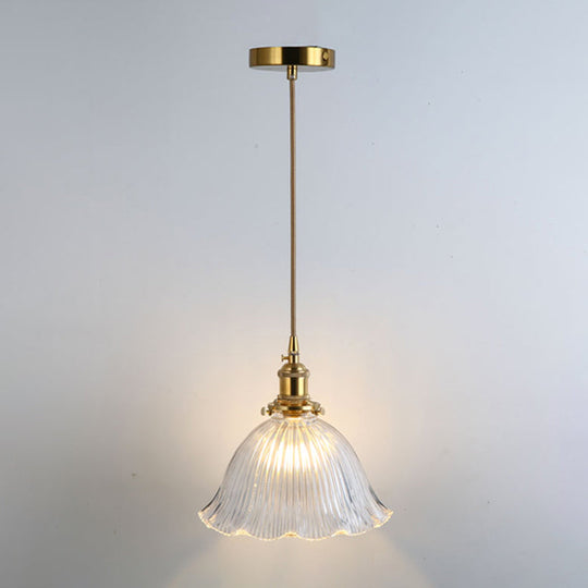Retro Style Glass Pendant Ceiling Light - Gold Shaded Suspension Lighting For Restaurants / C