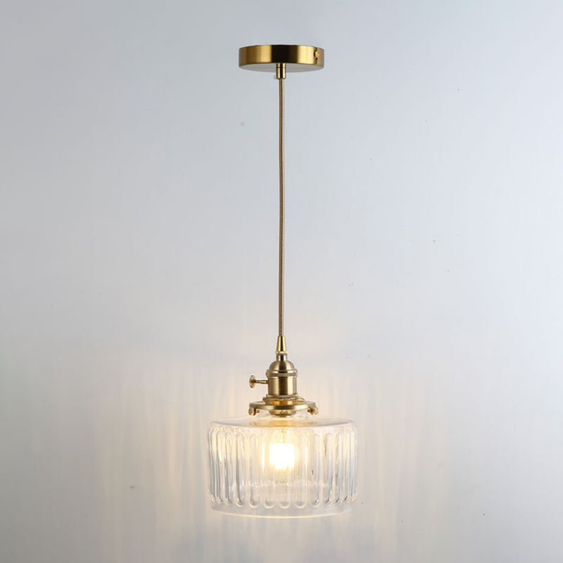 Retro Style Glass Pendant Ceiling Light - Gold Shaded Suspension Lighting For Restaurants / K