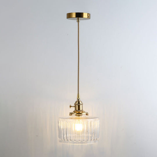 Retro Style Glass Pendant Ceiling Light - Gold Shaded Suspension Lighting For Restaurants / K