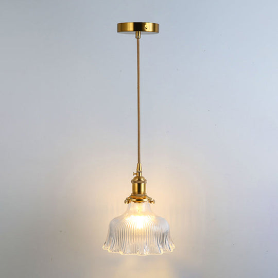Retro Style Glass Pendant Ceiling Light - Gold Shaded Suspension Lighting For Restaurants / B
