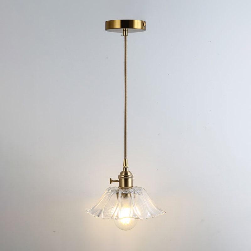 Retro Style Glass Pendant Ceiling Light - Gold Shaded Suspension Lighting For Restaurants / O