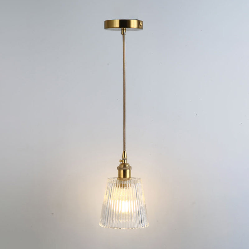 Retro Style Glass Pendant Ceiling Light - Gold Shaded Suspension Lighting For Restaurants / E