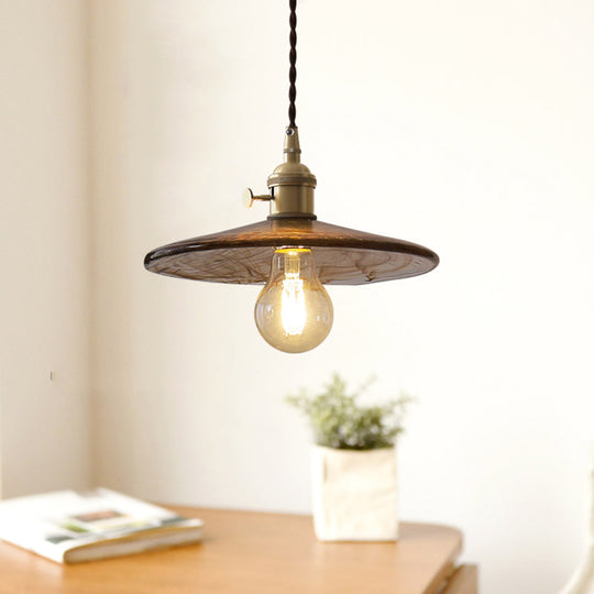 Retro Style Amber Glass Flared Pendant Ceiling Light For Restaurants (1 Head)