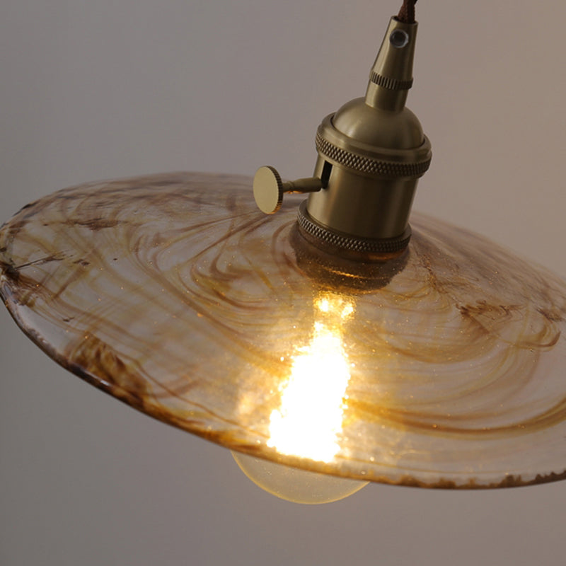 Retro Style Amber Glass Flared Pendant Ceiling Light For Restaurants (1 Head)