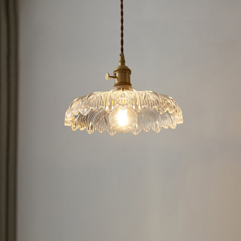 Scalloped Edge Glass Pendant Ceiling Light For Restaurants - Industrial Style