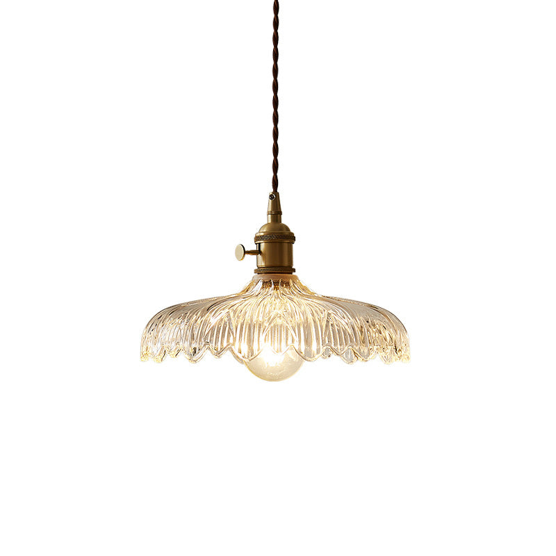 Scalloped Edge Glass Pendant Ceiling Light For Restaurants - Industrial Style