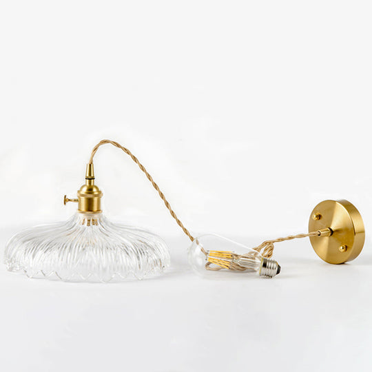 Brass Shaded Textured Glass Pendant Light - Antique 1-Light Fixture For Restaurants