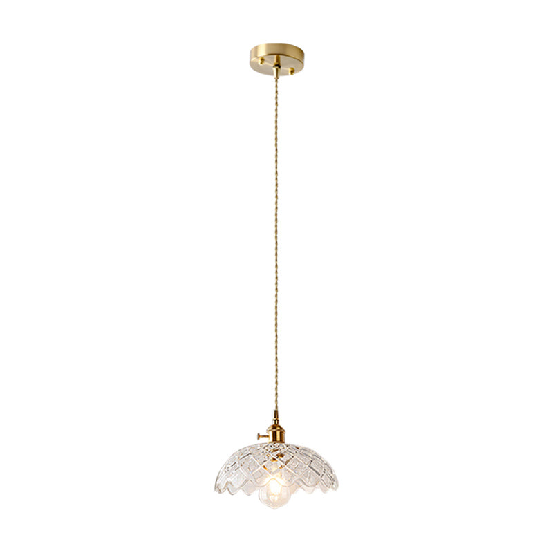 Brass Shaded Textured Glass Pendant Light - Antique 1-Light Fixture For Restaurants