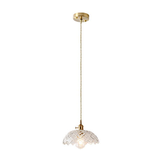 Brass Shaded Textured Glass Pendant Light - Antique 1-Light Fixture For Restaurants