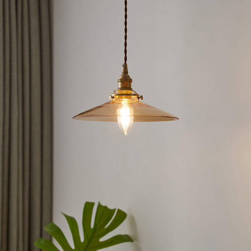 Flared Glass Pendant Ceiling Light For Dining Room - Industrial Single Hanging Design Amber
