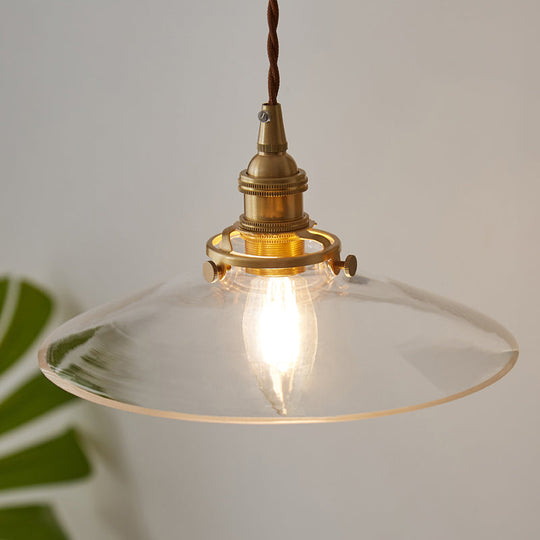 Flared Glass Pendant Ceiling Light For Dining Room - Industrial Single Hanging Design