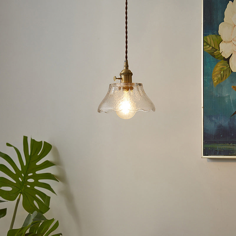 Retro Style Handblown Glass Pendant Ceiling Light With Tapered Suspension - Clear 1-Head