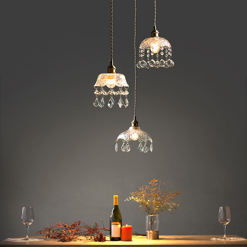 Industrial Clear Glass Ceiling Light - Single Pendant With Crystal Draping For Dining Room