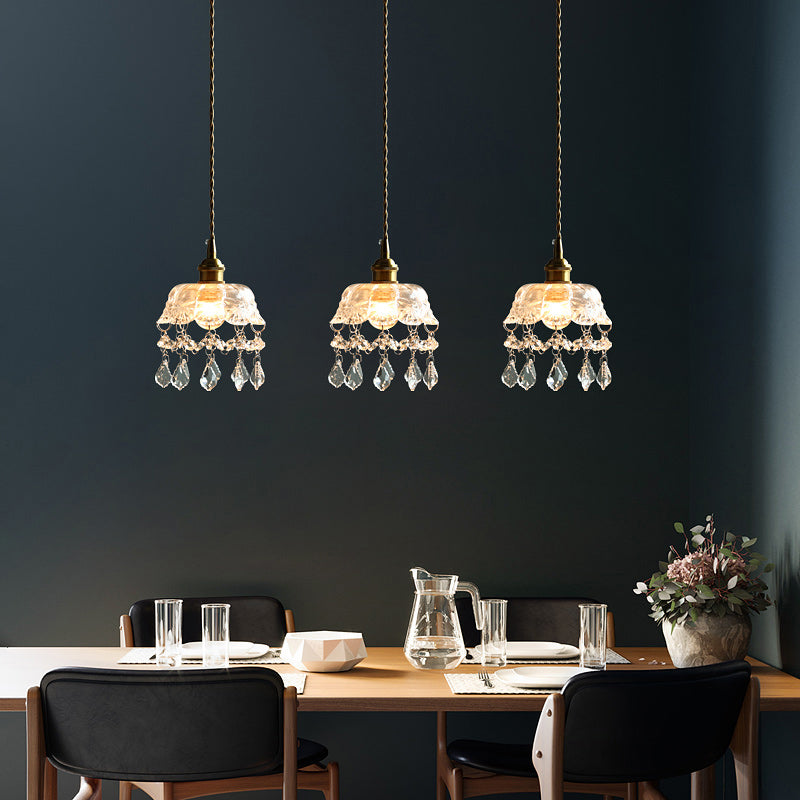 Industrial Clear Glass Ceiling Light - Single Pendant With Crystal Draping For Dining Room