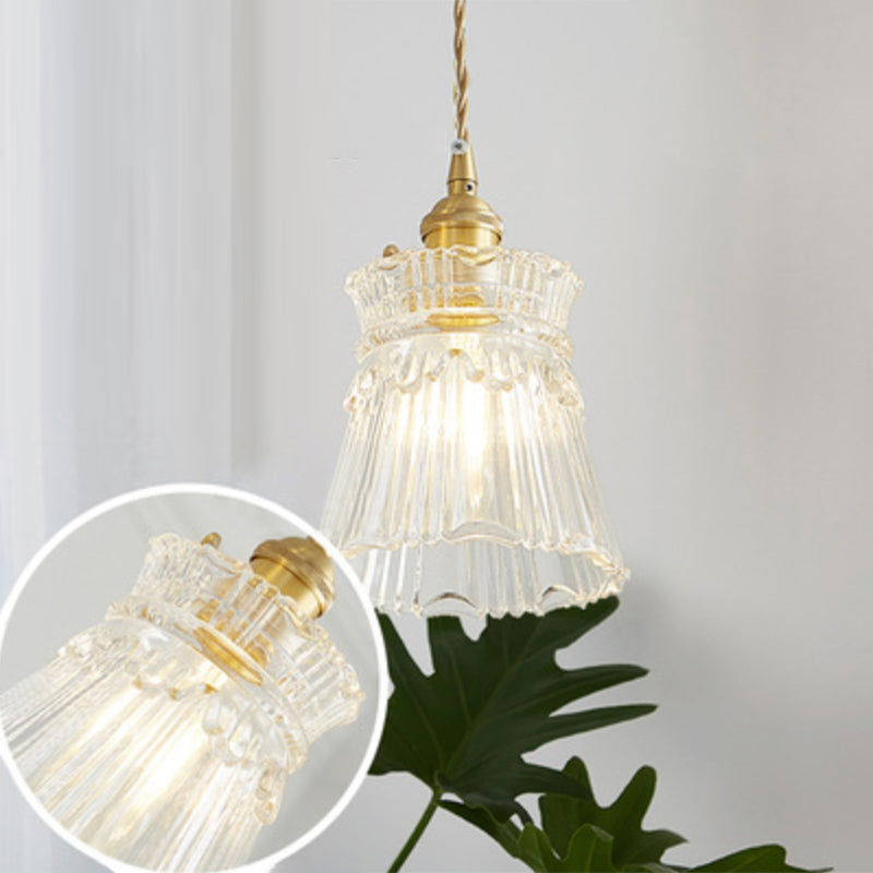 Menkent - Vintage Shaded Pendant Light: 1-Light Clear Glass Hanging Fixture For / L