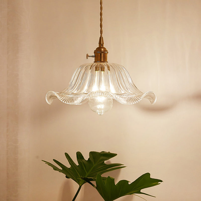 Menkent - Vintage Shaded Pendant Light: 1-Light Clear Glass Hanging Fixture For / H