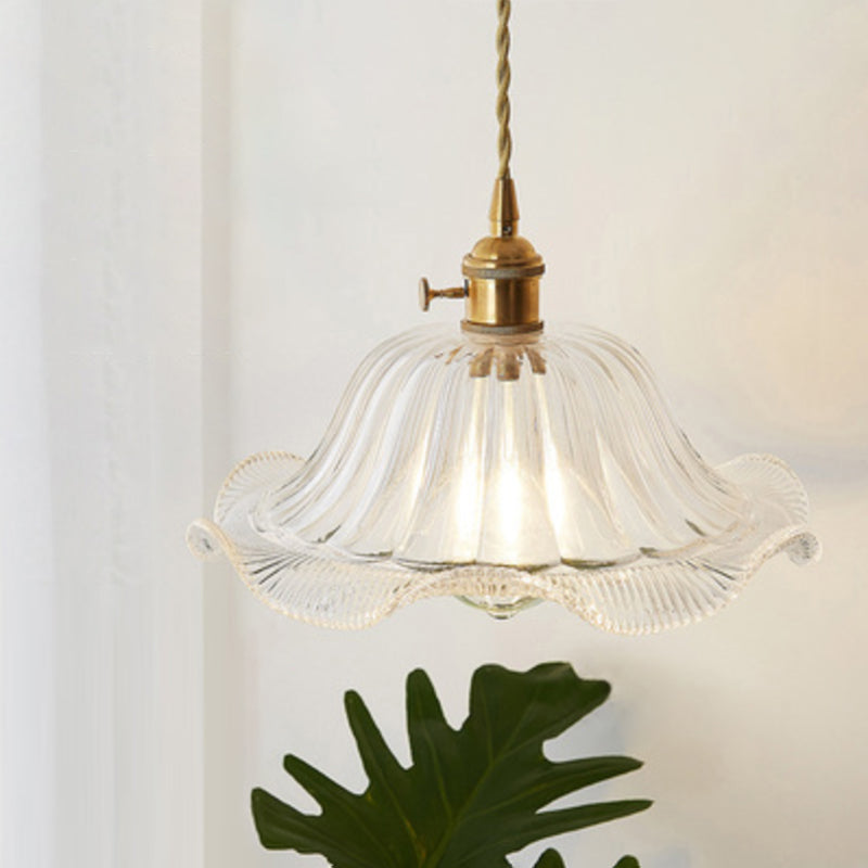 Menkent - Vintage Shaded Pendant Light: 1-Light Clear Glass Hanging Fixture For