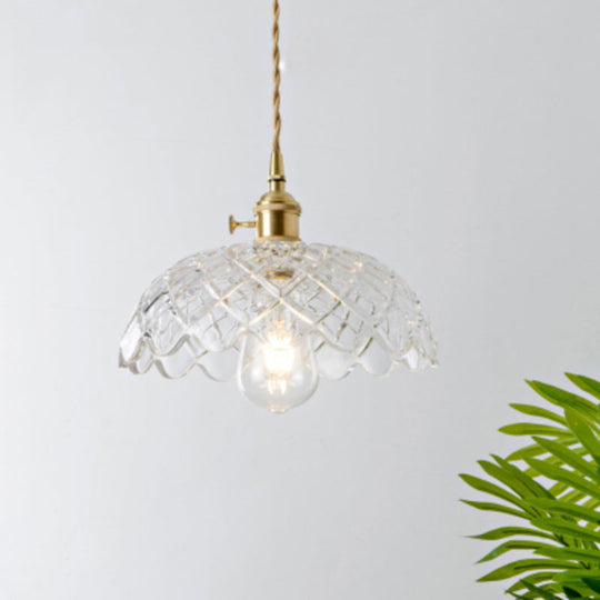Menkent - Vintage Shaded Pendant Light: 1-Light Clear Glass Hanging Fixture For / P