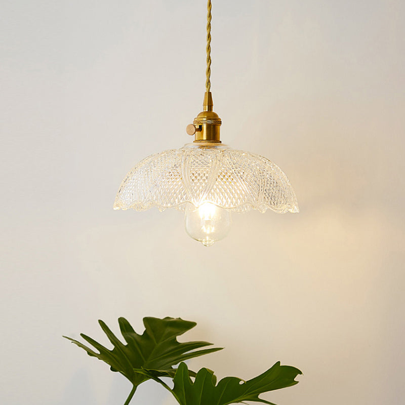 Menkent - Vintage Shaded Pendant Light: 1-Light Clear Glass Hanging Fixture For