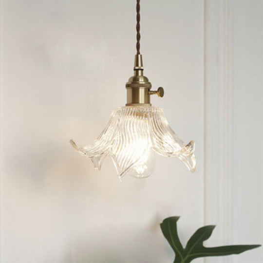 Menkent - Vintage Shaded Pendant Light: 1-Light Clear Glass Hanging Fixture For / N