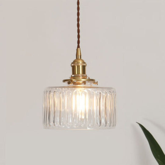 Menkent - Vintage Shaded Pendant Light: 1-Light Clear Glass Hanging Fixture For / S